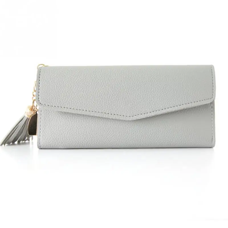 

Elegant Boutique Multifunction 3 Fold lychee pattern women's wallet long holding heart-shaped pendant simple clutch wallet