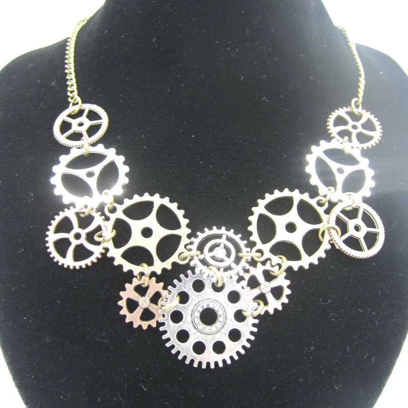

New Sale Differemt Kinds of Gears Nice Linked Steampunk Collar Necklace