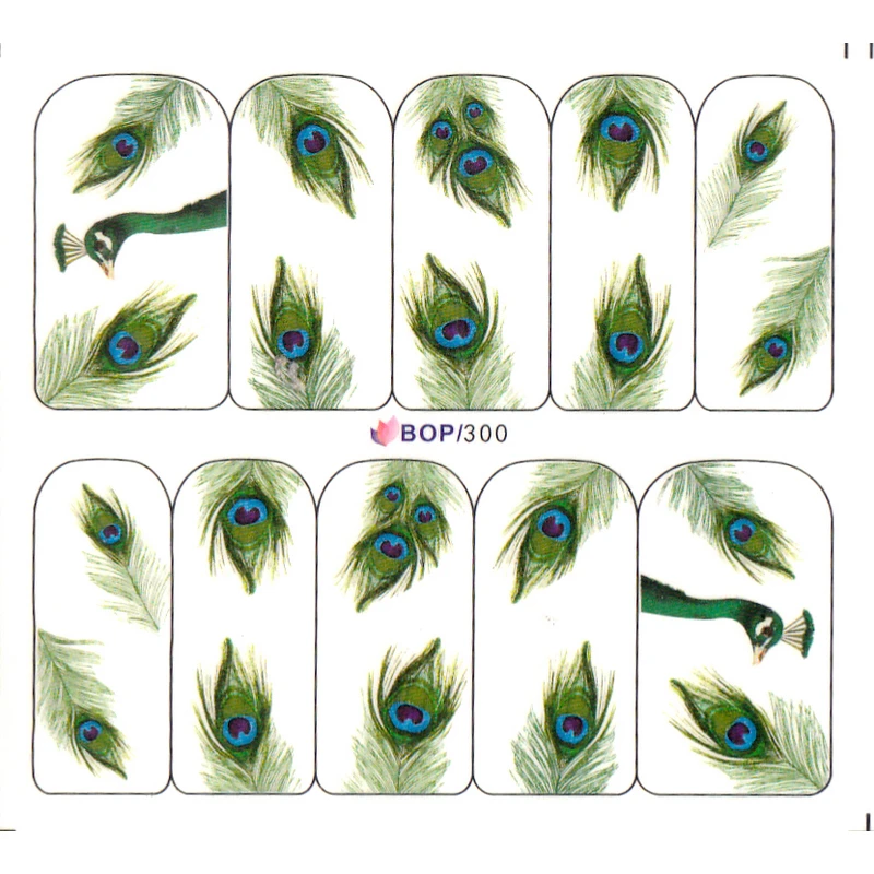 

UPRETTEGO NAIL ART WATER DECAL SLIDER NAIL STICKER PEACOCK FEATHER BUTTERFLY PLUME BOP300-302