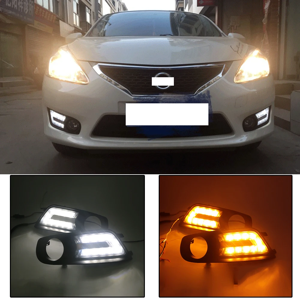 

CAPQX 2PCS For Nissan Tiida 2011 2012 2013-2015 Front LED Fog Lamp Assembly LED Daytime Running Driving DRL Fog Light Day Lamp