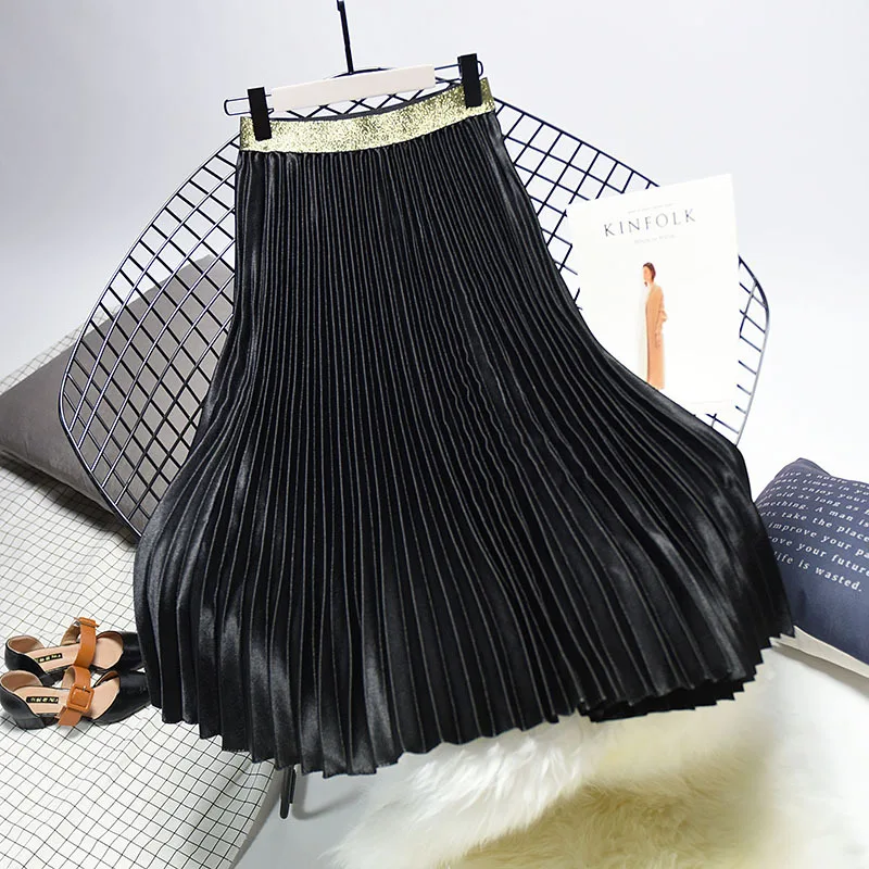 Stretch High Waist Long Pleated Skirt | Uniqistic.com