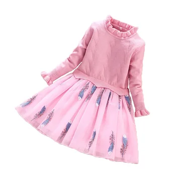 

2019 New Girl Dress Long Sleeve Knit Sweater Dress Winter Girl Dress Party Princess Dress RT580
