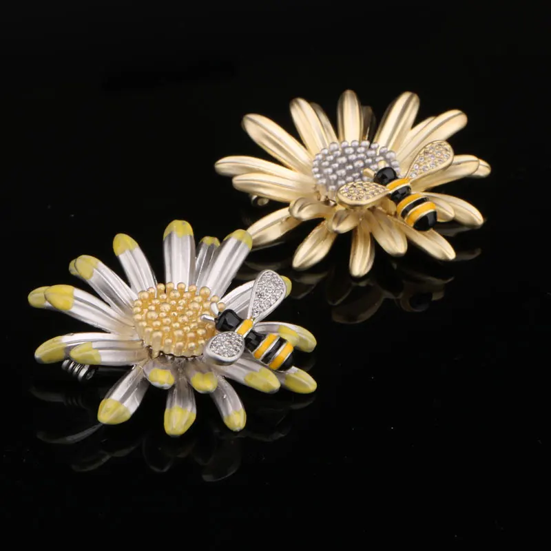 CHUKUI Yellow Enamel Sunflower Brooch Pins Zircon Flying Insect Bee Brooches For Women Daily Clothes Accessories  (11)