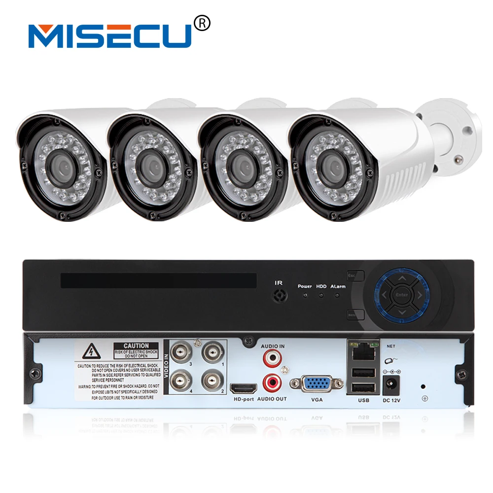 MISECU Hot 4CH AHD-M DVR 720P VGA HDMI 1080P 4pc 720P 24LEDs IR Night vision Waterproof CCTV Camera Metal Security System No HDD