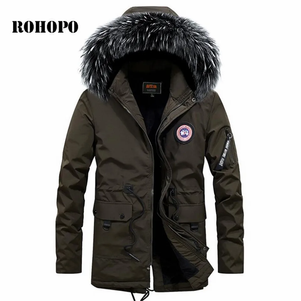 

ROHOPO Parkas Fur collar keep warm Parkas coat Top Brand winter Korea Fur Hat Casual Black parkas army Jacket Warm Parka Coats