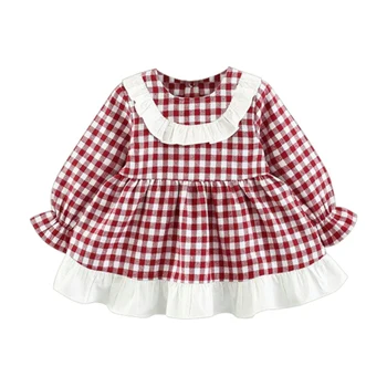 

Autumn WEIXINBUY Girls Dress Kid Cute Clothes Children Long Sleeve Plaid Princess Dress Ruched Tutu Casual Dresses