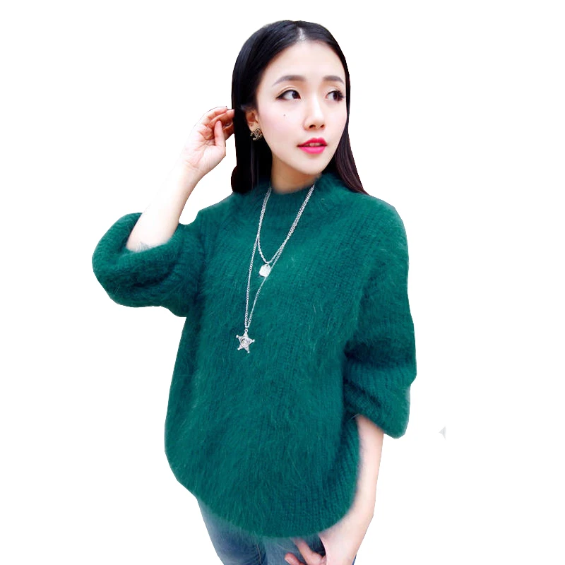Image Korean Style Mohair Sweaters Sweter Women Lantern Sleeve Lady Knit Sweater Coat Knitted Sweater Knitwear Winter Truien Dames