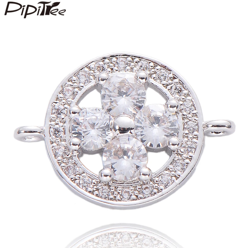 

Pipitree Shiny Big CZ Round Hollow Clover Charms Gold Silver Color Charm Women Bracelet Necklace Jewelry Making DIY Accessories