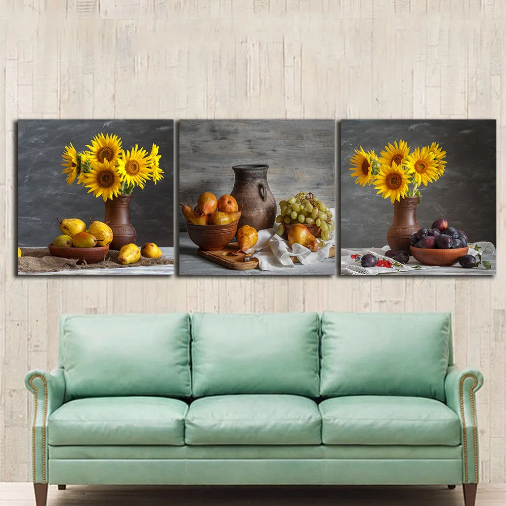 3 шт. Still-life_Sunflowers картины для кухни фрукты Декор на стену современный холст искусство настенные картины для гостиной без рамки