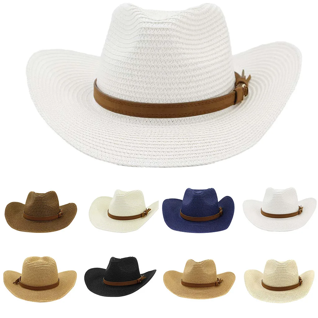 

New Fashion Cap Hat Men Women Straw Cowboy Cowgirl Wide Wild Western Beach Caps Brim Suede Cowboy Hat casquette Z4