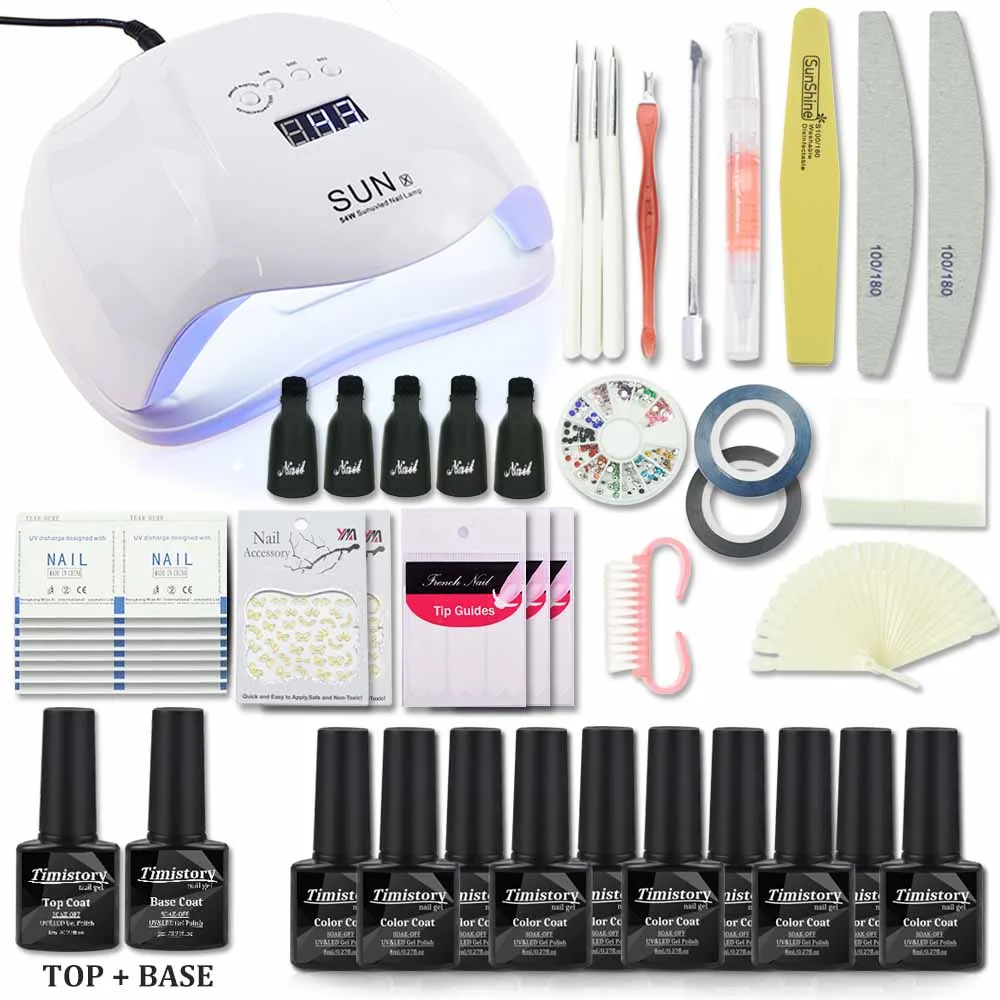 

Timistory 54W UV Led Lamp Nail Set Gel Polish Manicure Kit UV Gel Base Top Coat Kit Manicure Tools Soak Off UV Gel Varnish Kits