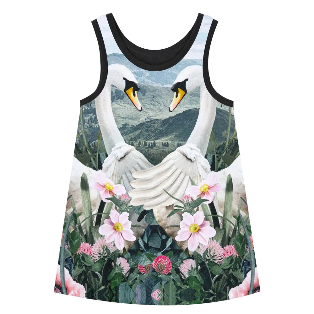 Girl clothing bibs dress nice Girls Dresses White swan Summer style big brand Print Children Designer baby Kids Clothes Fashion | Детская