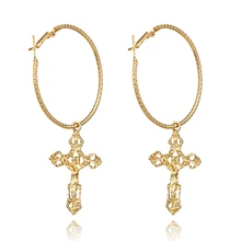 SRCOI, панк, гипербола, большой крест, круг, сексуальные серьги-кольца, сплав, круглые, в богемном стиле, в стиле барокко, аксессуары для женщин, вечерние, золотые серьги