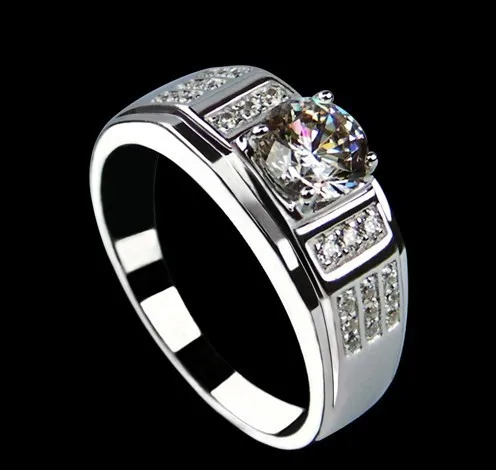 

High-end 925 sterling silver with White Gold Cover 0.85ct Synthetic Diamonds Ring Men Wedding Rings Set Classic fashion Jewelry
