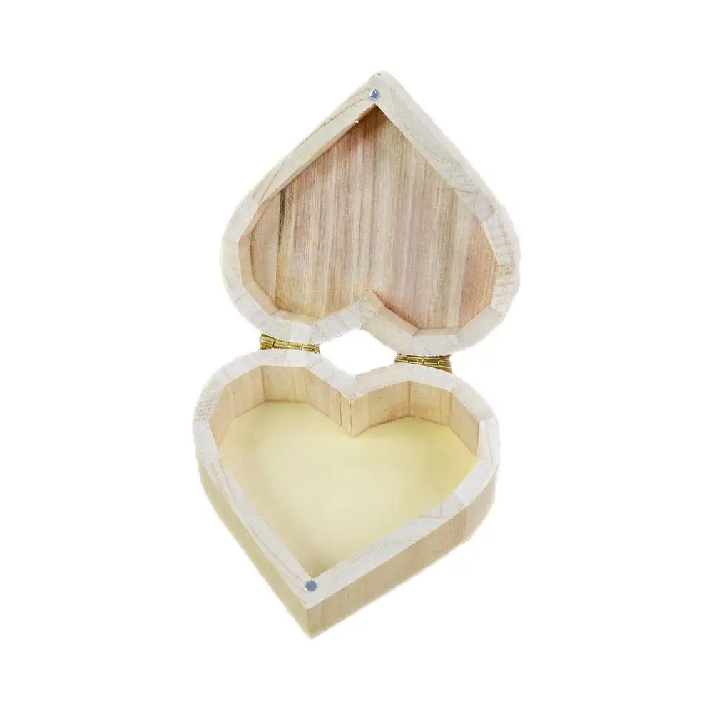 Heart Shaped Jewelry Storage Box Earrings Necklace Ring Wooden Storage