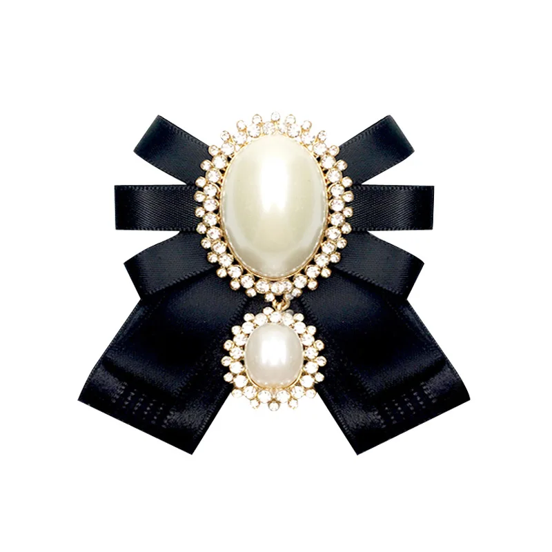 i-Remiel Fashion New Korean Pearl Bow Tie Brooch for Female Ancient Rhinestone Lapel Pin Badge Corsage Shirt Collar Accessories