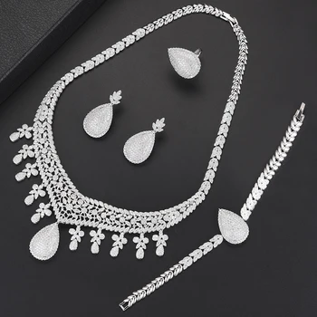 

missvikki Brand New Elegant Water Drop African Bridal 4 PCS Jewelry Sets Wedding for Women Wedding Rhodium Full Cubic Zirconia