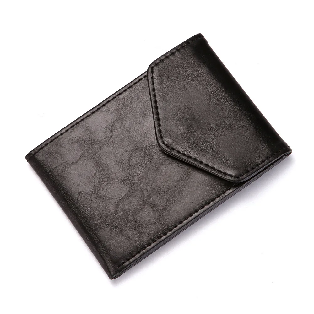 Модный мужской мини кожаный бумажник с защитой от радиочастотной идентификации с карманом для монет, тонкий кредитный держатель для карт, мужской Чехол для карт, маленький кошелек для женщин - Color: Black