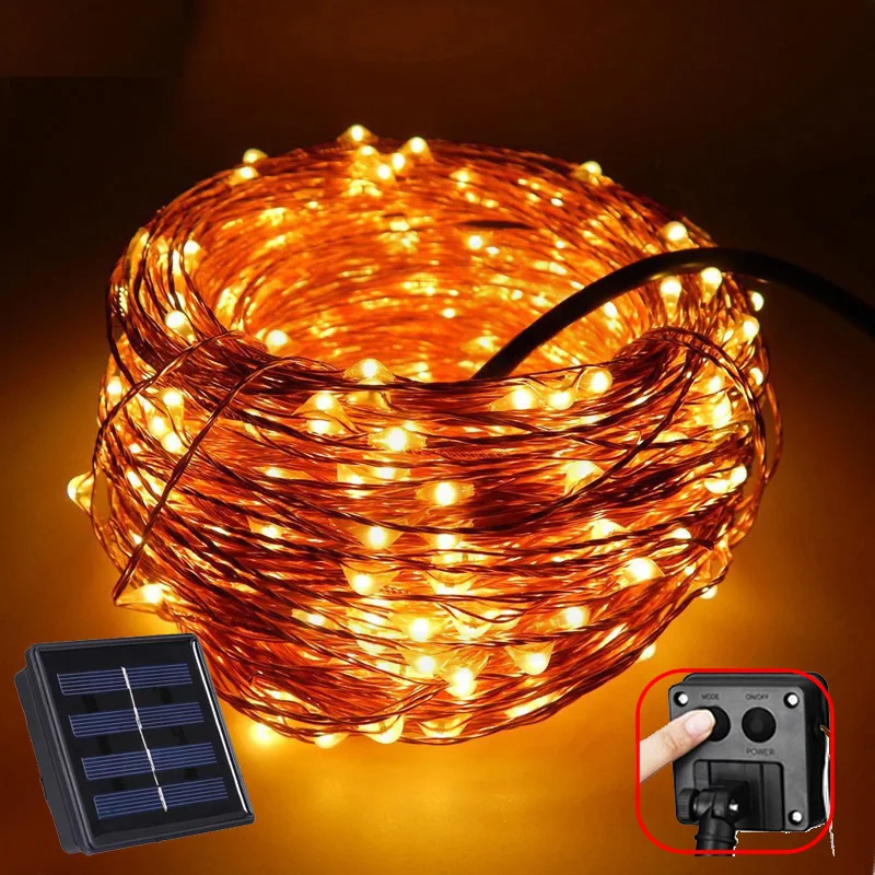 

Christmas Light 33FT Copper Wire LED String luci natale Waterproof IP65 Solar Strings Rechargeable Solar Lamps for Decoration