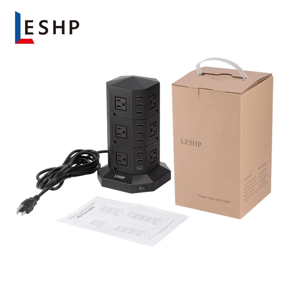 

LESHP USB Smart Charging Socket 3 Layers 9 USB Ports Fast Charge Power Strip 3M Cable Anti Surge Prevention Energy-saving