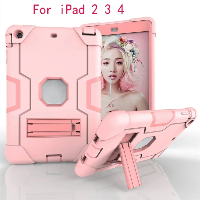 

Three Layer Shockproof Case for iPad 2 iPad 3 iPad 4 Kids Safe Heavy Duty Silicone Hard Cover For Ipad 4 3 2