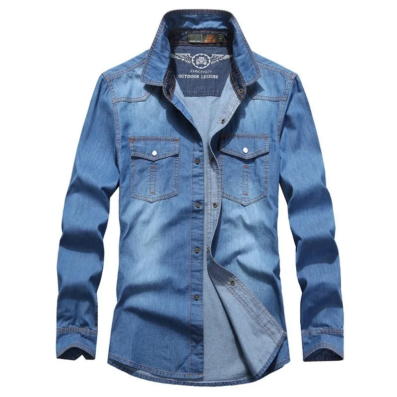 

2018 M~5XL Teenage Spring Autumn Blue Man Clothes Denim Shirt Brand CLOTHES Slim Fit Men's Clothing Long Sleeve Fashion Shirts