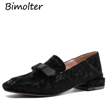 

Bimolter 2019 Velvet Shoes Women Leisur Flats Bow-knot Square To Shoes Spring Pointed Toe Ladies Shoes Flats Footwear Black B025