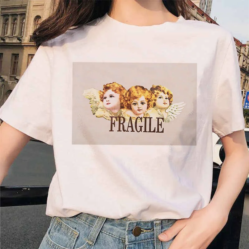 Angel Fashion Tees футболка Ullzang женская футболка с принтом Harajuku 90s Kawaii Одежда Футболка Топ летний Vogue grunge women ulzzang