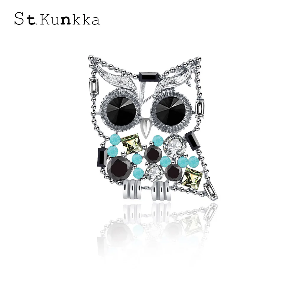 

St.kunkka Lovely Owl Brooch Silver Plated Crystal Rhinestone Brooches For Women Bouquet Pins Badge Party Wedding Broach Jewelry