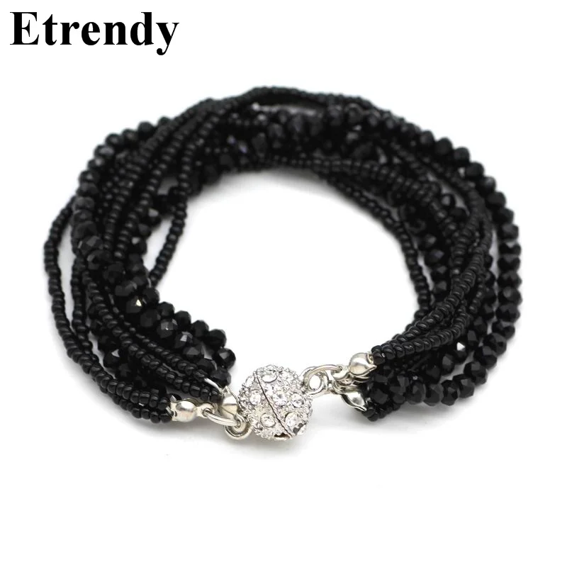 Богемные хрустальные бусины браслеты для женщин многослойные обёрточная Бумага браслет модные украшения этические - Окраска металла: black