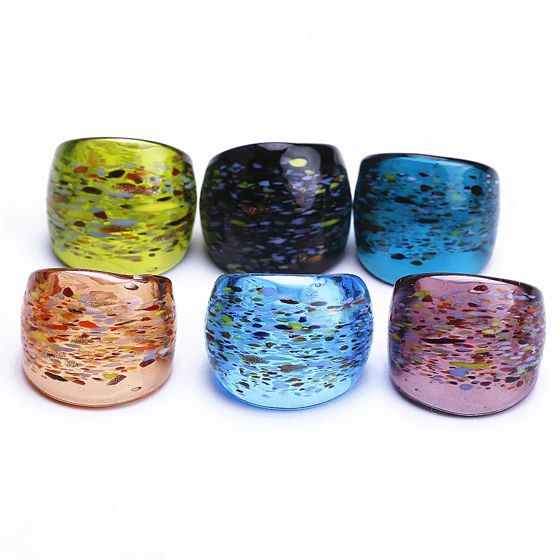 

12 Lampwork Murano Gold Foil 6 Color Band Ring 17-19mm HOT