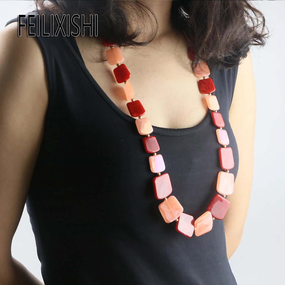FLXS 2018 New Bohemia Necklace Handmade Necklaces For Women Chocker Amulets Long Beaded for Girls Sweater chain | Украшения и