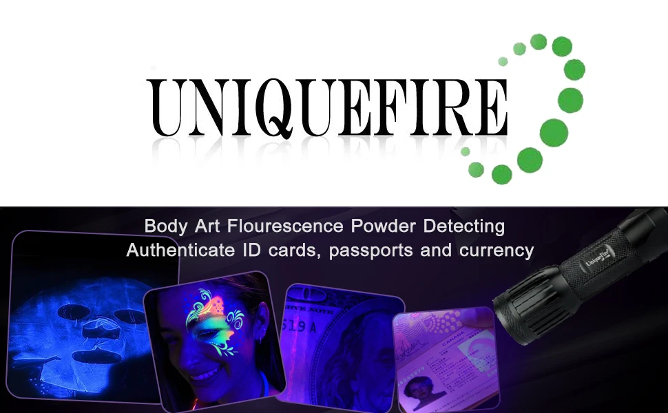 UniqueFire 1408 UV 365NM ультрафиолетовый фонарик черного света светодиодный фонарь(1 режим) обнаружение поддельных денег, пятна скорпионов