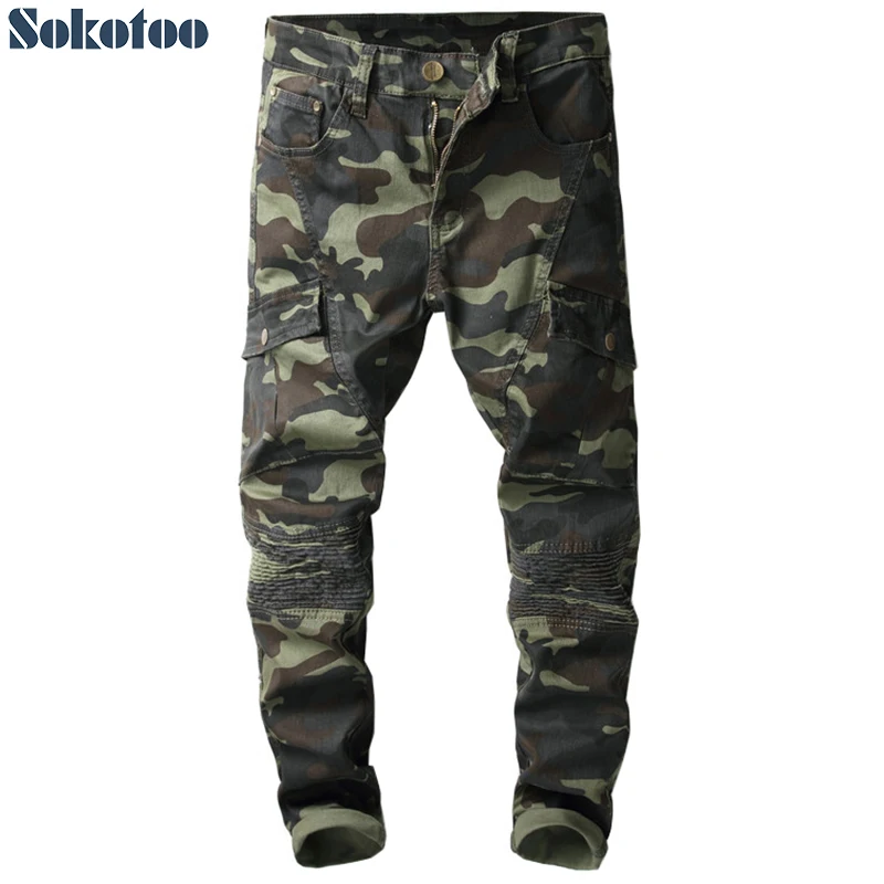 Special price! Men's camouflage printed biker jeans for moto Slim fit patchwork pockets denim cargo pants Special price! Men's camouflage printed biker jeans for moto Slim fit patchwork pockets denim cargo pants