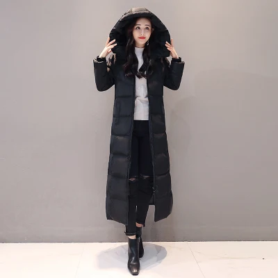 AYUNSUE зимняя куртка-пуховик для женщин с капюшоном Красное длинное пальто размера плюс женские парки Chaquetas Invierno Mujer KJ470 - Цвет: Black(hooded)