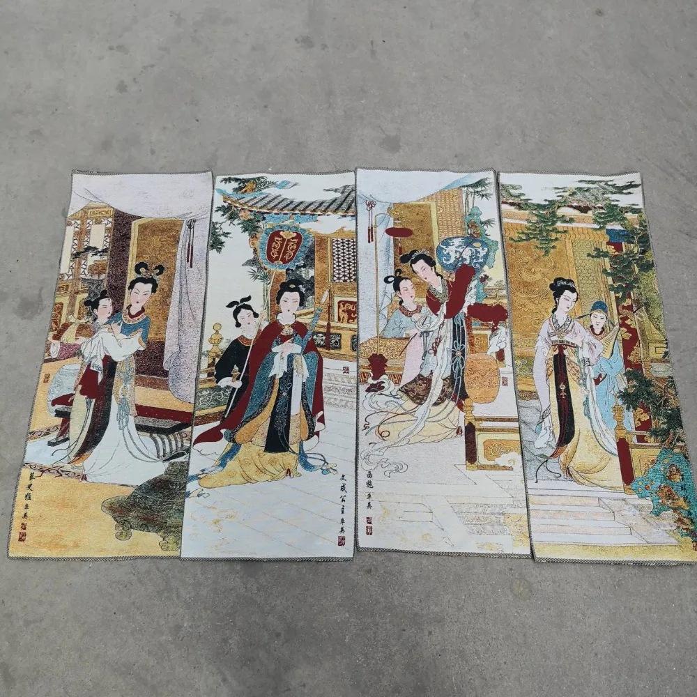 

China Four screen painting Thangka embroidery embroidered silk tapestry embroidery Classic beauty painting