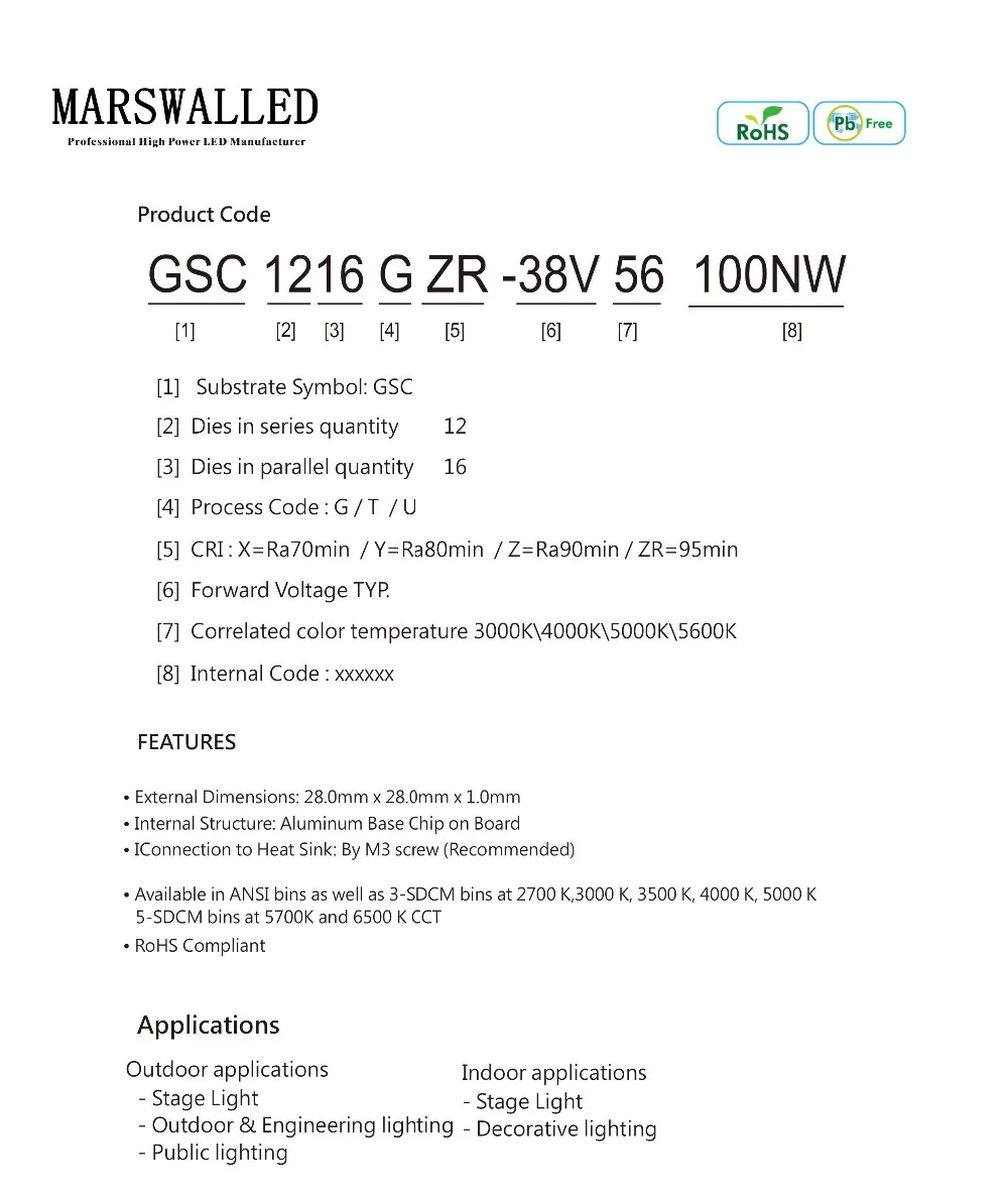  MARSWALLED High CRI 90+ High Power Density COB LED Daylight White DC36-38V 2.5A 100W 10000LM for Fl - 32861523677