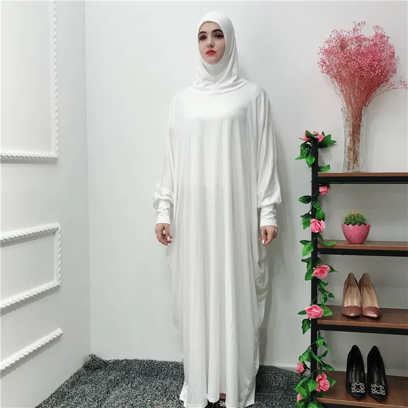 Рамадан кафтан абайя Дубай мусульманский хиджаб платье джилбаб Кафтан Абая для женщин Ropa Oman Elbise vestidos robe Femme молитва одежда - Цвет: White