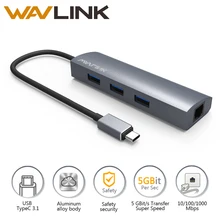Wavlink USB C 3,1 to Gigabit Adapter серии 3-Порты и разъёмы USB 3,0 Алюминий концентратор с Тип C адаптер+ RJ45 Gigabit Ethern LAN Порты и разъёмы-серый