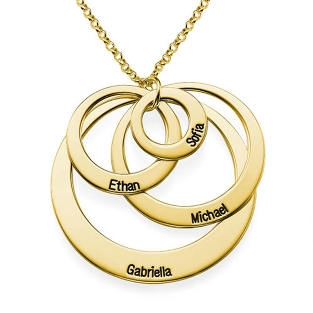 RIR серебряный цвет пользовательское семейное имя круглый кулон ожерелье s четыре открытые круги ожерелье с гравировкой из нержавеющей стали