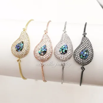 

10pcs/lot 4Colors Micro Pave Cubic Zirconia Black Abalone Pear Shape Charm Link Chain Bracelets Pulseras Jewelry