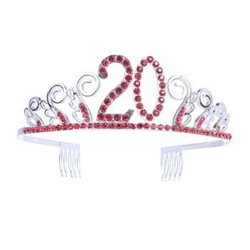 

Birthday Crystal Red Rhinestone Tiara Queen Princess Crowns Dance Party Hair Combs Clip for Girl's 20th Birthday Party Favor