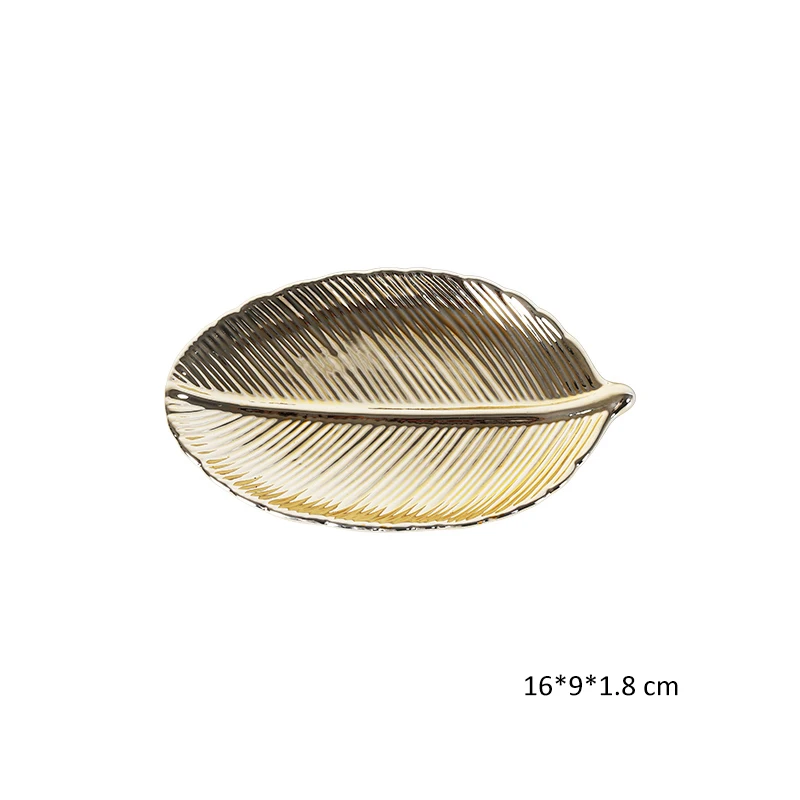 Декоративный золотой лист ананаса, керамическая тарелка с зарядным устройством, фарфоровая конфетница, тарелка для хранения ювелирных изделий, посуда, посуда - Цвет: Leaf