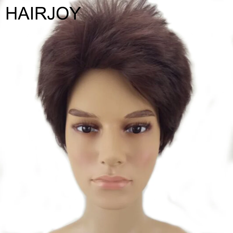 HAIRJOY синтетический натуральный черный парик для мужчин и женщин Короткие вьющиеся слоистые волосы красный коричневый парики на каждый день