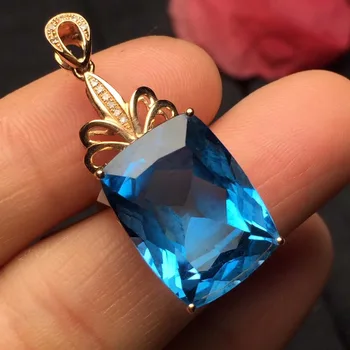 

Fine Jewelry 322 Real 18K White Gold 100% Natural Blue Topaz Gemstone Pendant Necklace For Women Fine Pendants