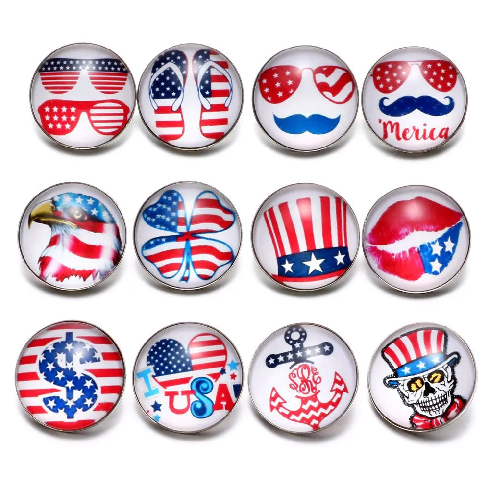 12pcs/lot American Style Themes Multi Element Pattern 18mm Snap Button