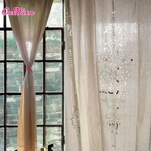 CustomizeTab Top Curtain French Country Cotton Linen Crochet Lace Panel Drape customize for Living Room Hotel Cafe