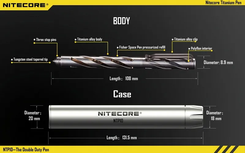 Nitecore ntp10 Титан тактическая ручка полые жаждал боди с вольфрама зауженные strikeing точка самообороны инструмент