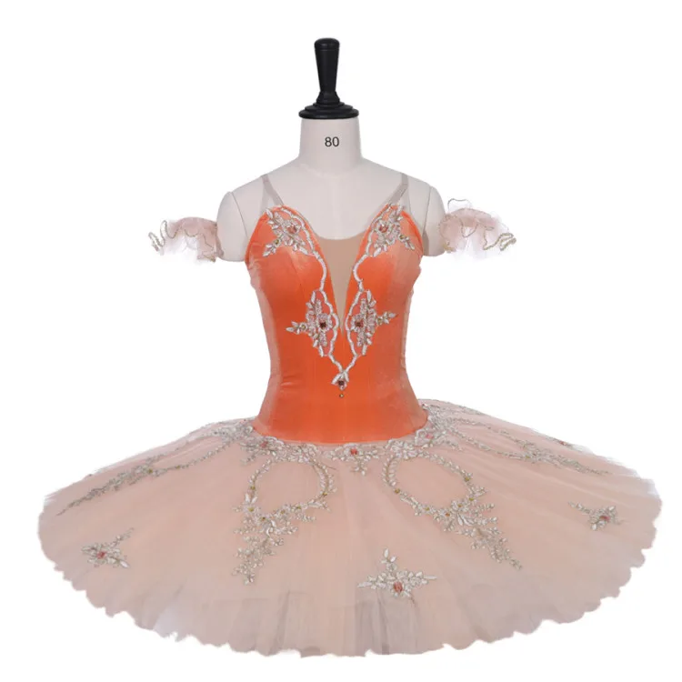 Orange Peach Red Fire Bird Tutu Girls Competition Professional Ballet Pancake Tutus Classical Ballet Stage Costume Dress Women