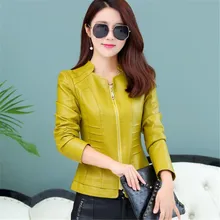 Искусственная кожа куртка костюм женщина Демисезонный короткий тонкий дамы PU куртка воротник стойка с длинным рукавом плюс Размеры пальто K0162